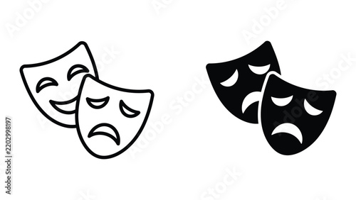 Classic comedy and tragedy theatrical masks vector icon representing drama