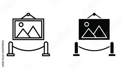 Art gallery painting display vector icon with barrier ropes representing exhibition