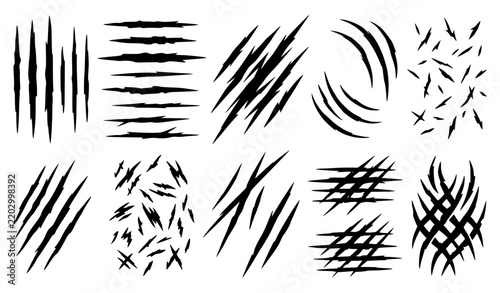 Fotografie Wild Claw Scratch Texture Vector Collection with Irregular Animal Mark Patterns