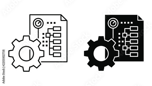 Strategic business process flowchart document with gear icon vector illustration