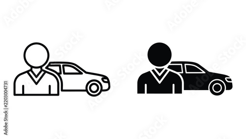 Driver and car vehicle icon set isolated on transparent background for transport design