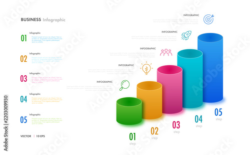 Infographic 5 step diagram progress 3d isometry for marketing, strategy, flowchart, timeline, data visualization, milestone, development process