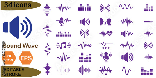 Sound Wave Icon Set Black Vector
