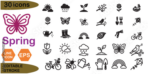 Spring Icon Set Black Vector