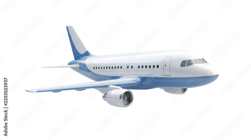Fototapeta premium Modern passenger airplane flying in the sky isolated on transparent background