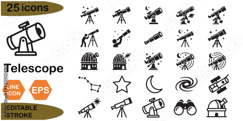 Telescope Icon Set Black Vector