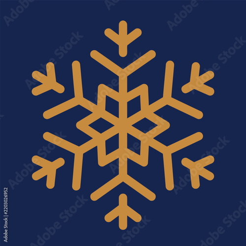 Gold geometric snowflake icon minimalist winter season design on dark navy blue background with snowflake background illustration geometric symmetry seasonal