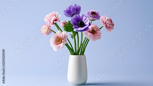 Fresh pastel flowers bouquet blooming in white vase