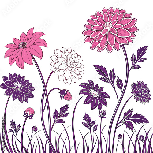 dahlia field landscape with leaves
