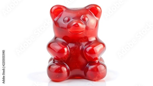 Sweet Red Gummy Bear Candy with Glossy Texture on White Background