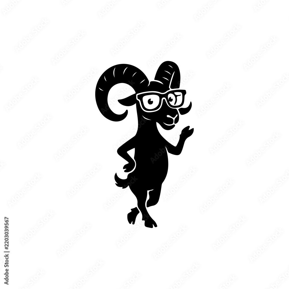 Obraz premium Black White Goat Icon Siluet Minimalist funny halloween