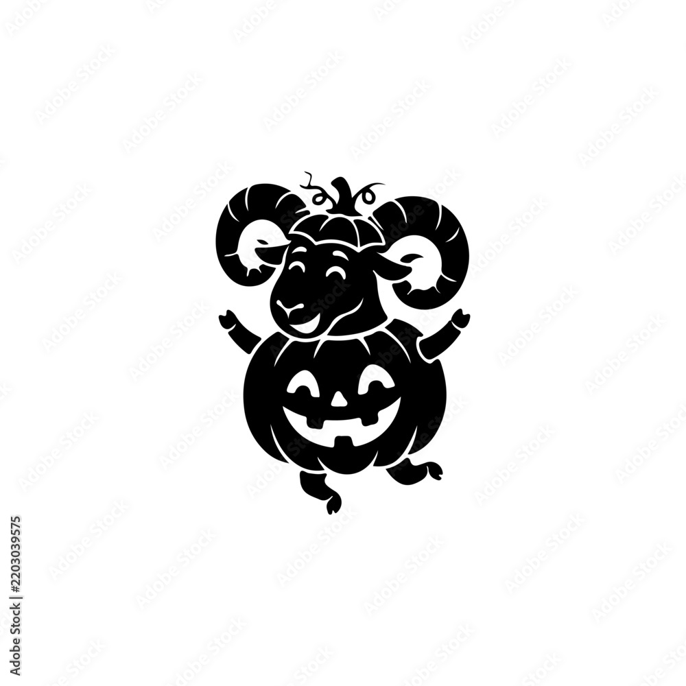 Fototapeta premium Black White Goat Icon Siluet Minimalist funny halloween