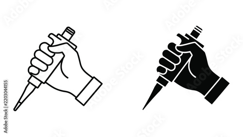 Hand holding laboratory pipette icon set for scientific research and lab vector