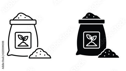 Bag of fertilizer or grain icon set for agriculture and gardening supply themes