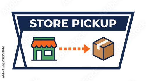 Store pickup service banner vector, retail click and collect icon with shop and parcel box, local business delivery and logistics sign