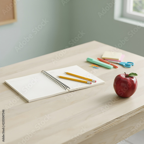 school supplies on desk
