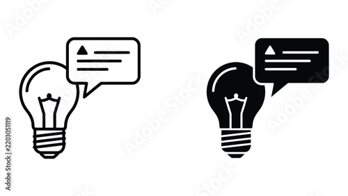 Light bulb with speech bubble idea concept icon set in line and solid vector style
