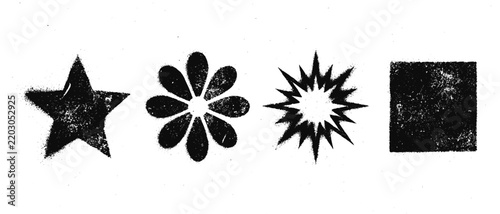 halftone grunge distressed shapes vector star flower texture set