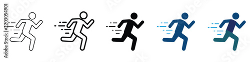 Speed and running icon with person in motion for fitness, athletics, racing, movement, agility and active lifestyle vector.