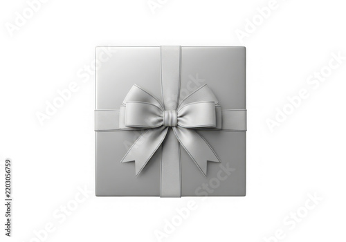 Gift Box with Ribbon, Elegant Present Packaging, Silver Metallic Design, Celebration Concept, Luxury Item