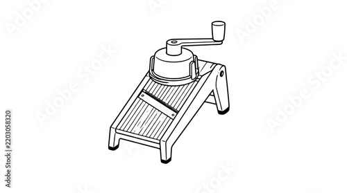 Bild auf Leinwand Black outline vector icon of a mandoline slicer with slanted grating board and r