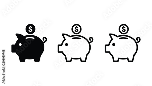 Foto Three different piggy banks with dollar signs concept for savings and finance