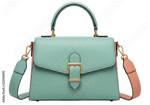 Elegant mint green handbag with gold buckle