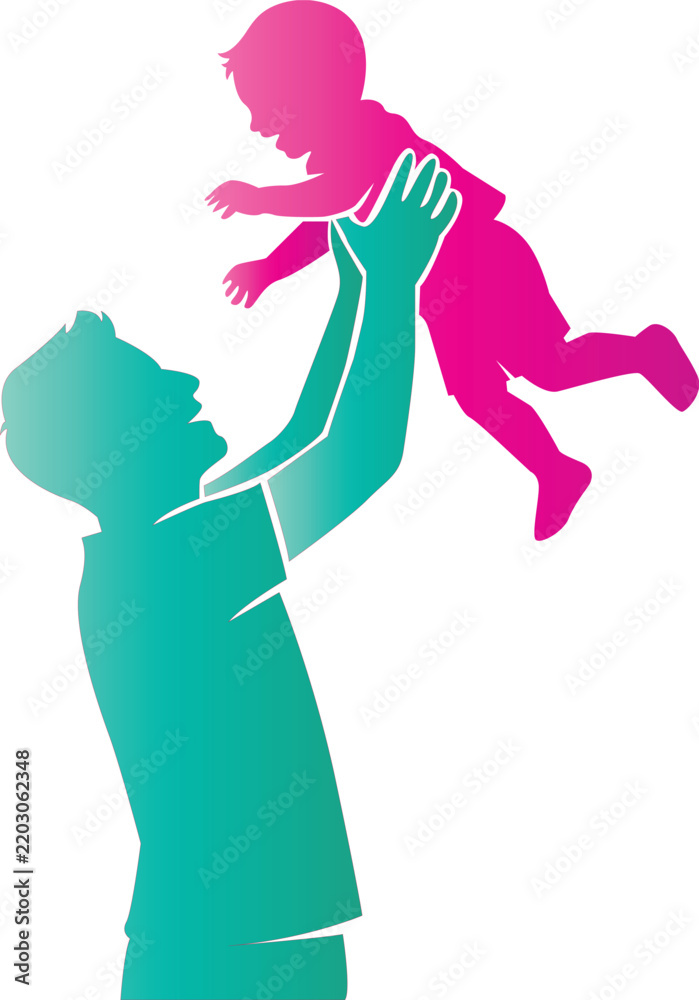 Fototapeta premium Father throwing his child in the air, silhouette of family fun and joy.