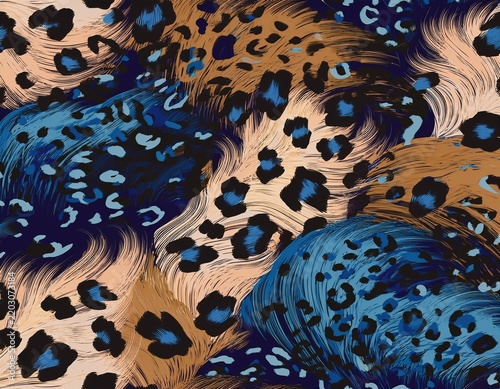 abstraction leopard seamless print for textiles fashion pattern leopard spots in various shades of brown and blue animal skin print fashion stylish organic texture