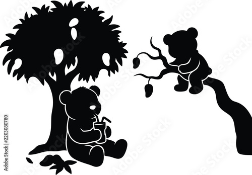 black and white bear taking rest under the tree