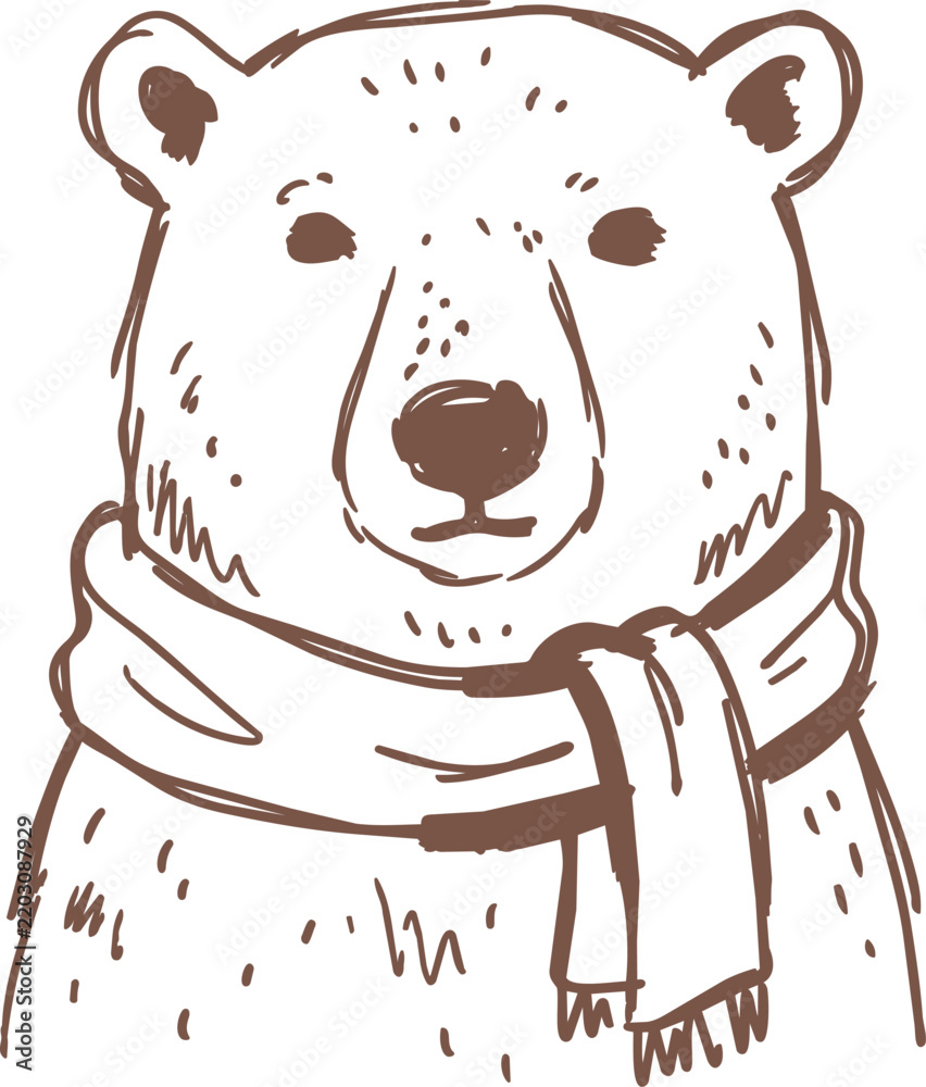 Fototapeta premium Hand drawn bear wearing a scarf