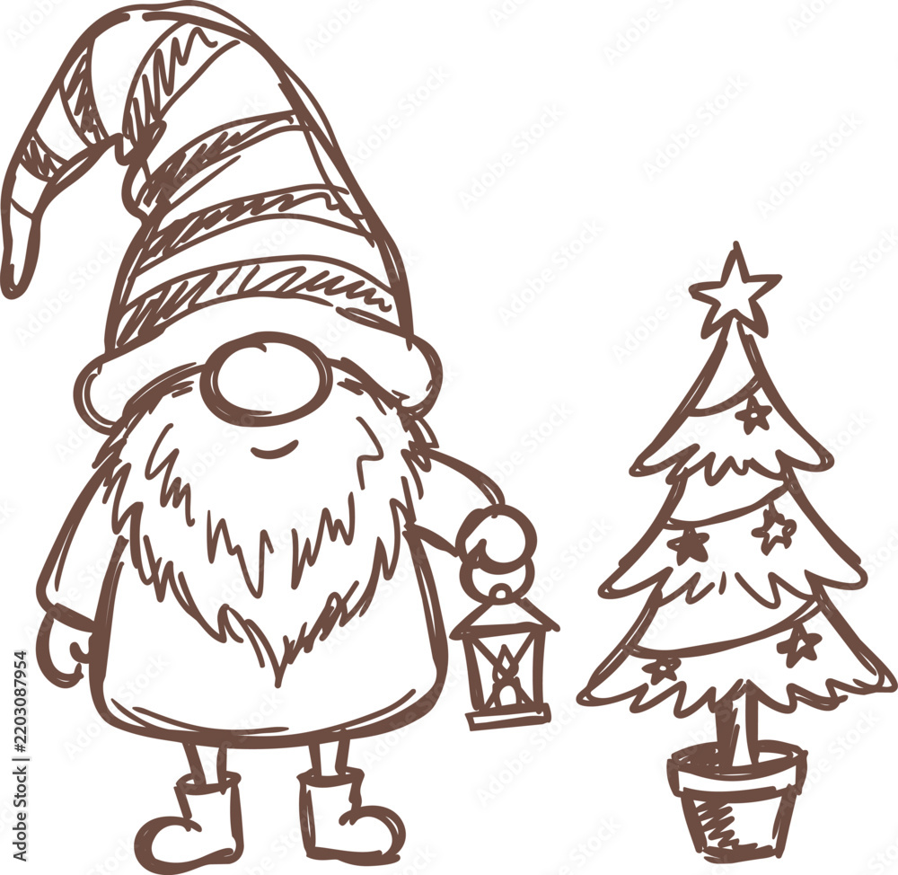 Obraz premium Christmas gnome holding lantern beside decorated tree