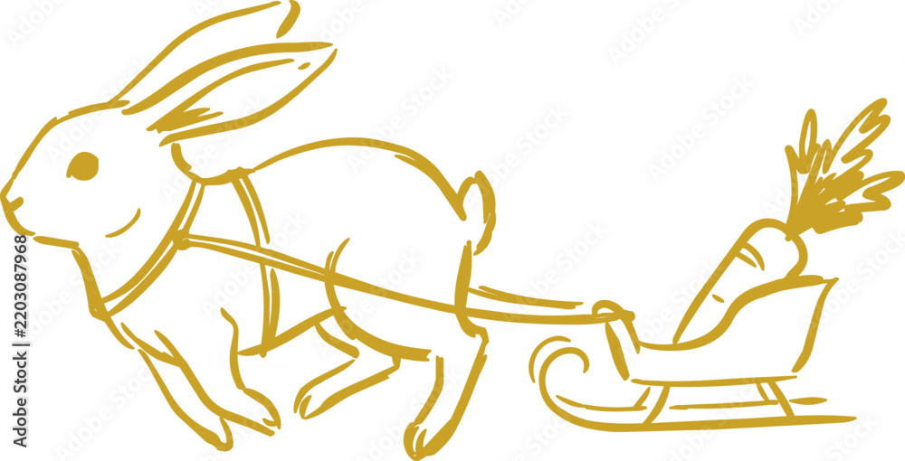 Obraz premium Naive illustration of rabbit pulling a carrot sleigh