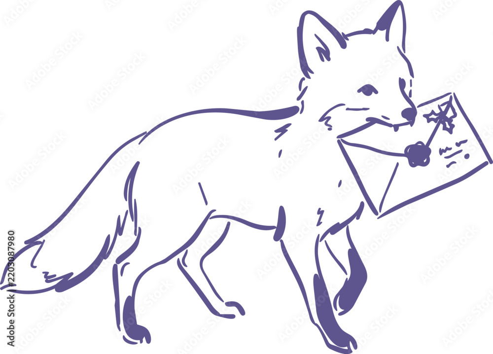 Fototapeta premium Hand drawn fox carrying a decorated envelope