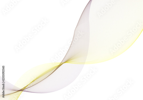 Abstract flowing wave with soft yellow and purple curves on a clean white background