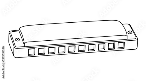 Obraz na plátně Black outline vector icon of a diatonic harmonica with cover, ten square mouthpi
