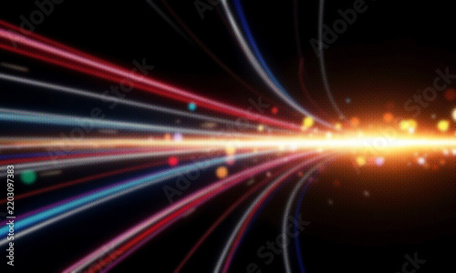 Abstract bright glowing light beams on dark background