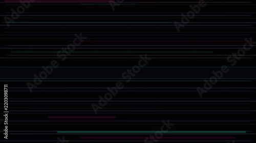 Abstract digital glitch art motion graphic background with moving colorful horizontal lines.