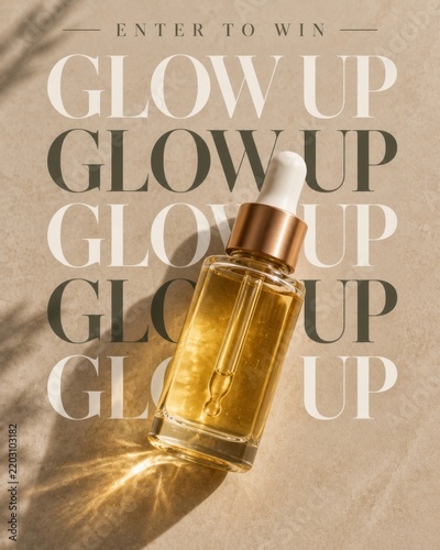Glow up Giveaway With Skincare Oil on Light Background