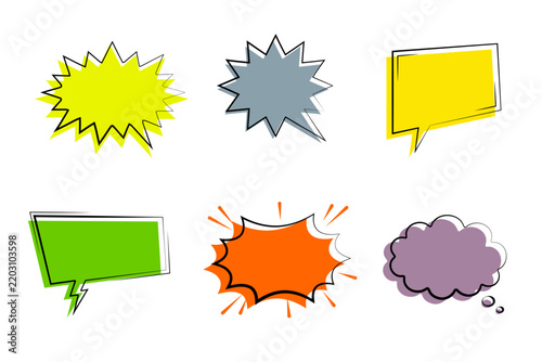 Colorful Comic Chat Bubble Collection With Speech Balloons And Explosive Message Shapes For Communication Design