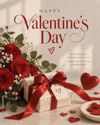 Happy Valentines Day Celebration With Red Roses and Gifts