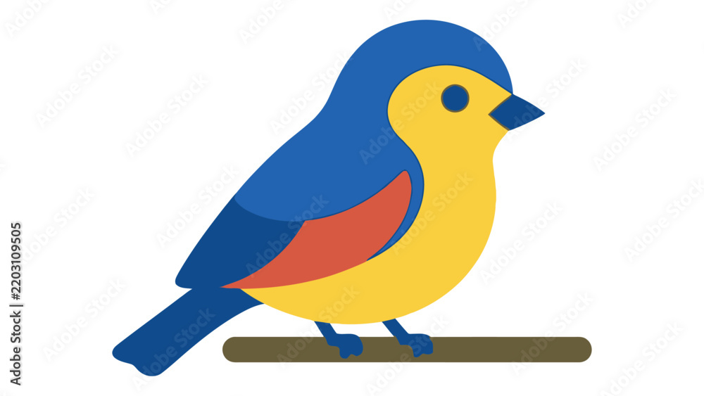 Obraz premium Cartoon Blue and Yellow Bird Perched on Branch