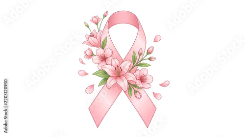 Floral Pink Breast Cancer Awareness Ribbon