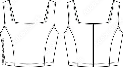 Cropped Square Neck Tank Top Technical Fashion Flat Sketch