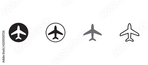 Collection of simple airplane icons and line art illustrations on a white background