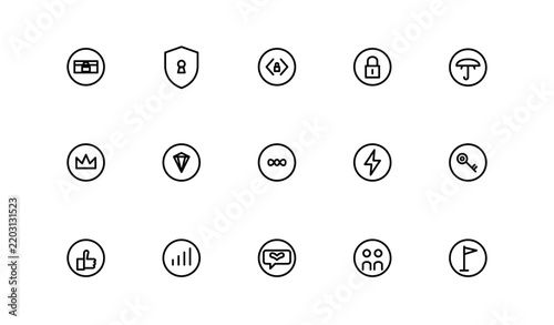 Security & Membership Badge Icon Set, Editable Stroke Line Icons
