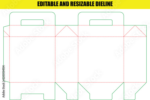 Custom handle box packaging dieline template for retail products with precise folding and cutting guidance lines