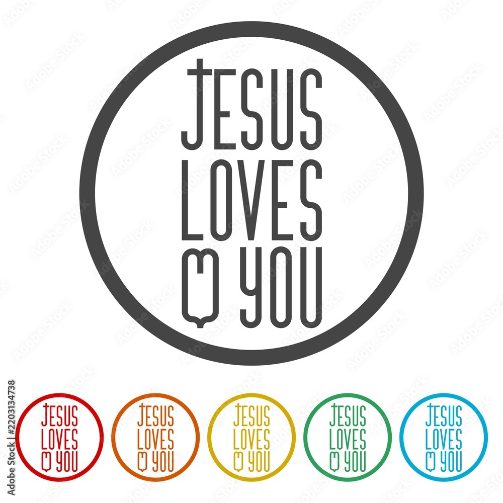 Fototapeta premium Jesus loves you sign icon. Set icons in color circle buttons
