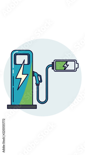 Electric Car Charging Station and Battery Icon with Lightning Bolt Symbol, Sustainable Energy Concept
