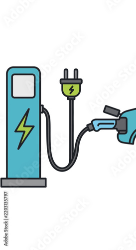 Electric Car Charging Station, EV Charger Plug connected to Vehicle, Green Energy Concept